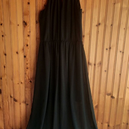 Maxi evening dress like new, black with lining and transparency, size 46