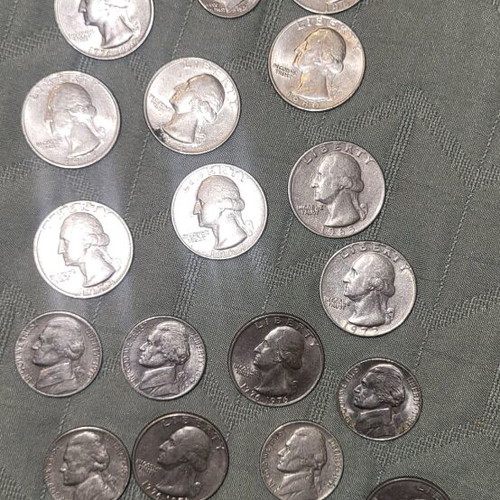 Old American dollars like new with Greek coin