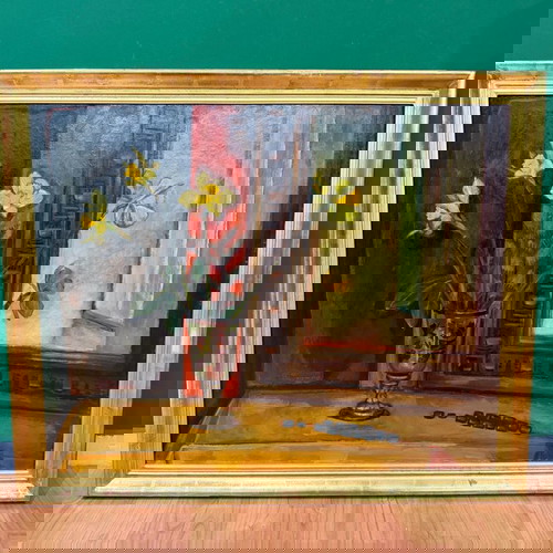 Έργο τέχνης Γ. Πατριαρχέας μεταχειρισμένο, βάζο με λουλούδια σε κορνίζα