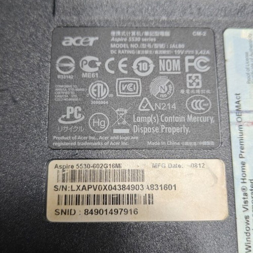 Acer Aspire 5530-602G16Mi laptop used, non-functional