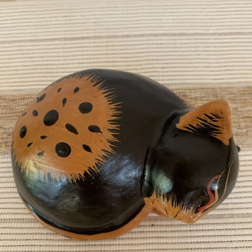Wooden Sleeping Cat Figurine like new, hand-carved and painted