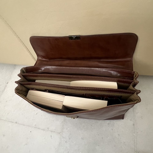Vintage premium leather briefcase, brown, handmade in Greece