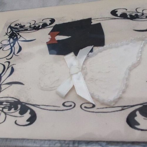 Handmade wedding greeting card with pearls and ribbon