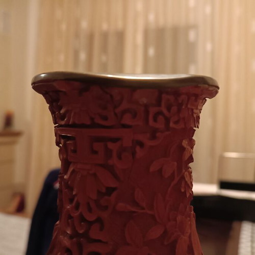 Red Cinnabar vase used, 38cm height