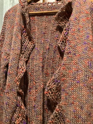 Handmade printed knitted cardigan new, long, mixed wool