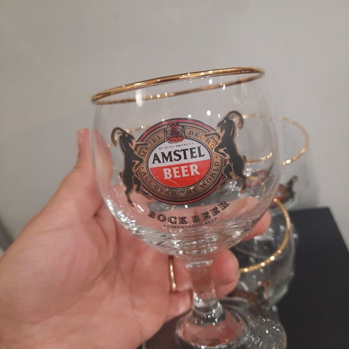 Amstel Bock beer glasses set of 4 with gold rim like new