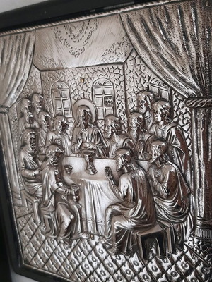 Silver icon Last Supper like new, 950 silver, wooden frame