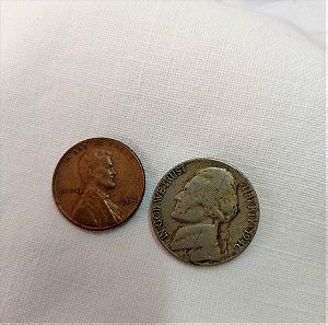 USA coins 1964 Lincon 1 cent & 5 cents 1946