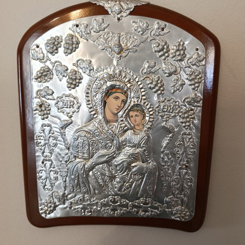 Icon of Virgin Mary and Christ silver like new