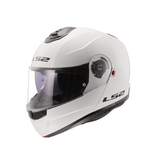 LS2 Strobe II Solid White Flip-Up Motorcycle Helmet ECE 22.06 with Sunvisor new