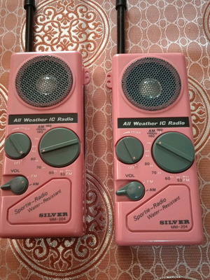 Silver children's radios used, set of 2
