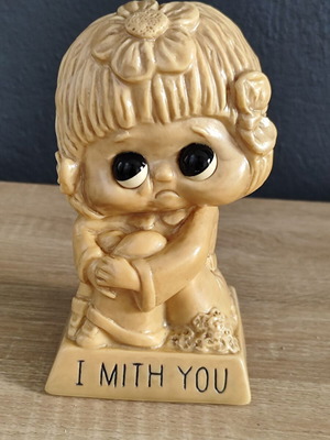 Vintage διακοσμητικό αγαλματάκι "I Mith You / I miss you / Μου λείπεις" μεταχειρισμένο, hippie boho
