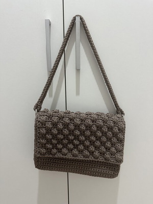 Handmade shoulder bag, grey and beige