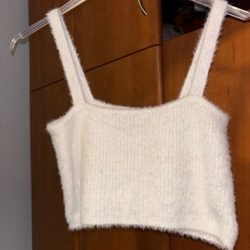 Bershka white fuzzy top