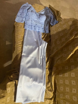 Σετ παντελόνι με μπούστο σιελ σατέν και δαντέλα μέγεθος L/XL αφόρετο