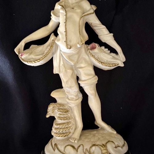 Vintage Italian Figurine Young Fish Vendor Santini Style like new