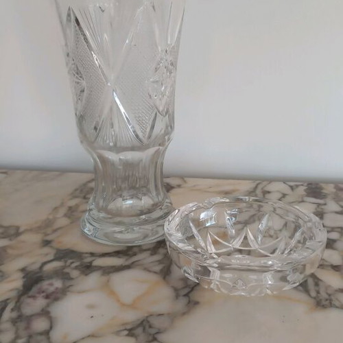 Bohemian crystal vase with ashtray like new