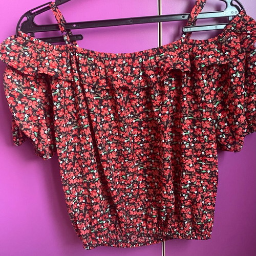 Floral off-shoulder crop top Pink Woman like new, multicolor