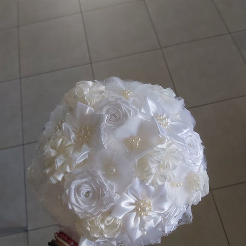 Bridal bouquet handmade, fabric, new in white and ivory shades