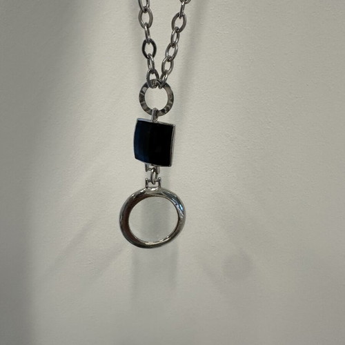 Women's silver necklace with black stone