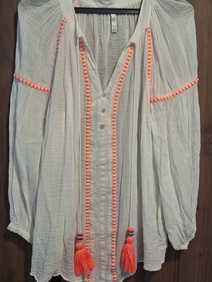 Zara kaftan with tassels like new, small, white and orange