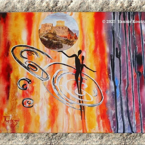 Abstract painting Acropolis with acrylics on stretched canvas new