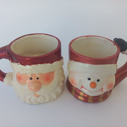 Christmas mug set used with Santa Claus and snowman