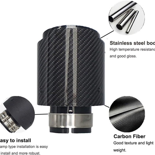 Exhaust Tips Carbon Stainless Steel Car Accessories 63mm In 89mm Out