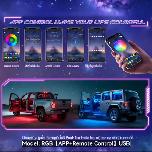 RGB ambient lighting for car with app and remote control