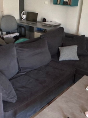 Καναπές γωνία μεταχειρισμένος 2,50x1,65x0,95 μ., ημίδιπλο κρεβάτι με στρώμα, έπιπλο μπάνιου, γραφείο και καρέκλα Jysk