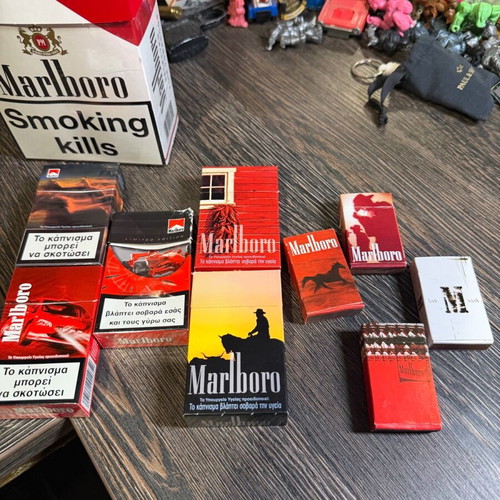 Marlboro empty collectible packs used with matches and large box