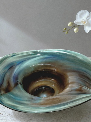 Vintage Χειροποίητο Art Glass Μπολ με Εφέ Μαλαχίτη και Δίνη