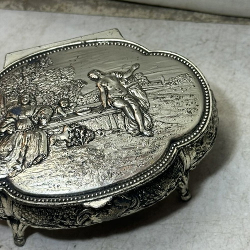 Vintage decorative embossed silver jewelry box used
