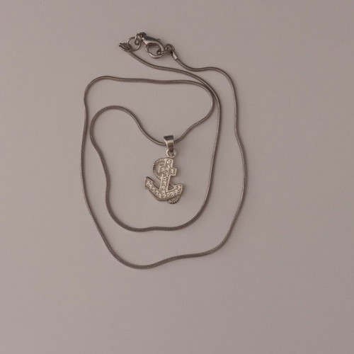 925 Silver Pendant with Zircon Stones "Anchor - Cross" with Chain