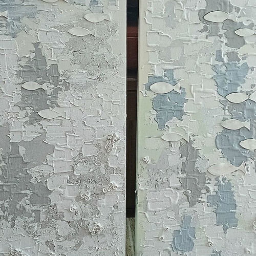 Diptych painting new 40×80 with plaster and silver leaves