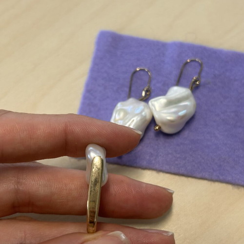 Gold Baroque Pearl Ring and Earrings Set new, genuine Tahiti pearls