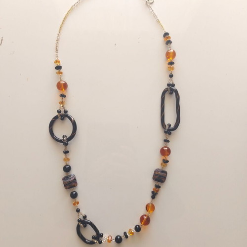 Long necklace from Murano glass Antica Murrina like new, black - orange