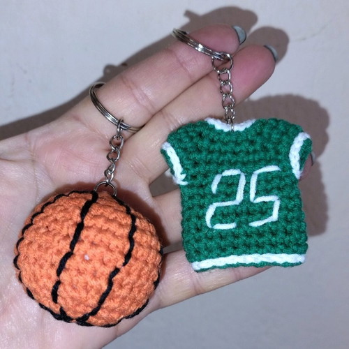 Crochet keychain set with basketball and t-shirt, new