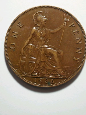 Μεγάλη Βρετανία One Penny 1936 Χάλκινο Νόμισμα Βασιλιάς Γεώργιος 5ος σαν καινούργιο