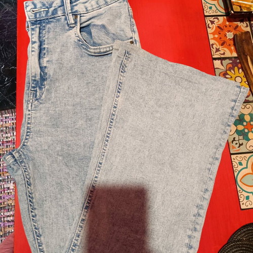 Pink Woman elastic bell-bottom jeans size L like new, blue