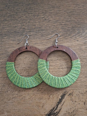 Earrings like new, brown with green