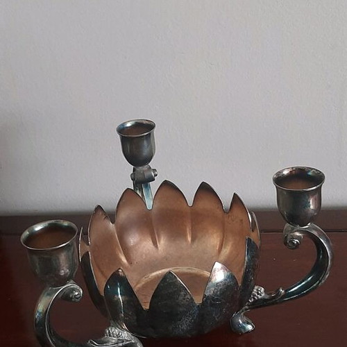Lotus-shaped candle holder used, silver plated Leonardo 19x13cm