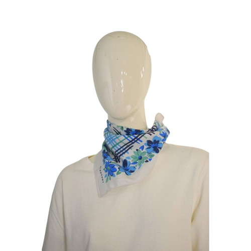 Burberry London Silk Scarf square blue turquoise floral used