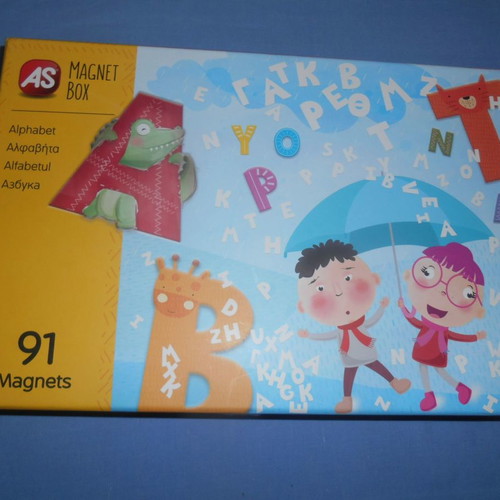AS Magnet Box educational toy with 91 alphabet magnets and images new