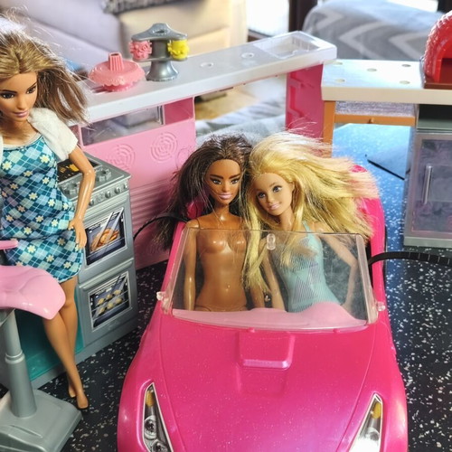 Barbie dolls with car and furniture accessories set