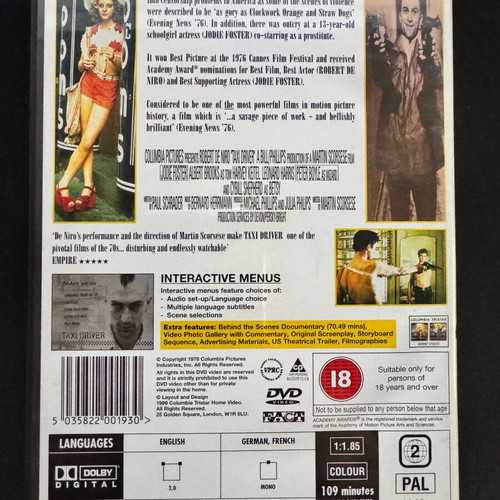 Taxi Driver DVD like new, drama with subtitles