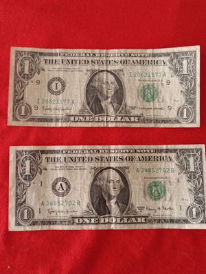 Vintage American 1$ 1963A banknotes used, set of 2