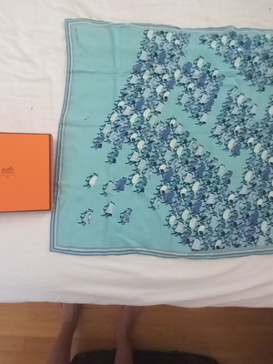 Hermes silk scarf like new, turquoise, with box