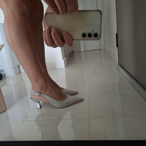 Mules with low heel new, silver glitter
