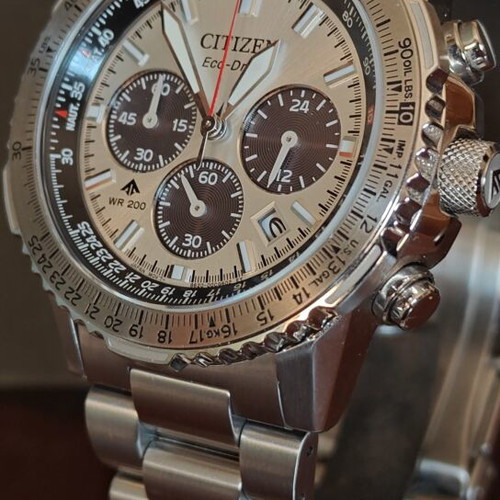 Citizen Promaster Sky EcoDrive Chronograph Silver Stainless Steel Bracelet watch like new